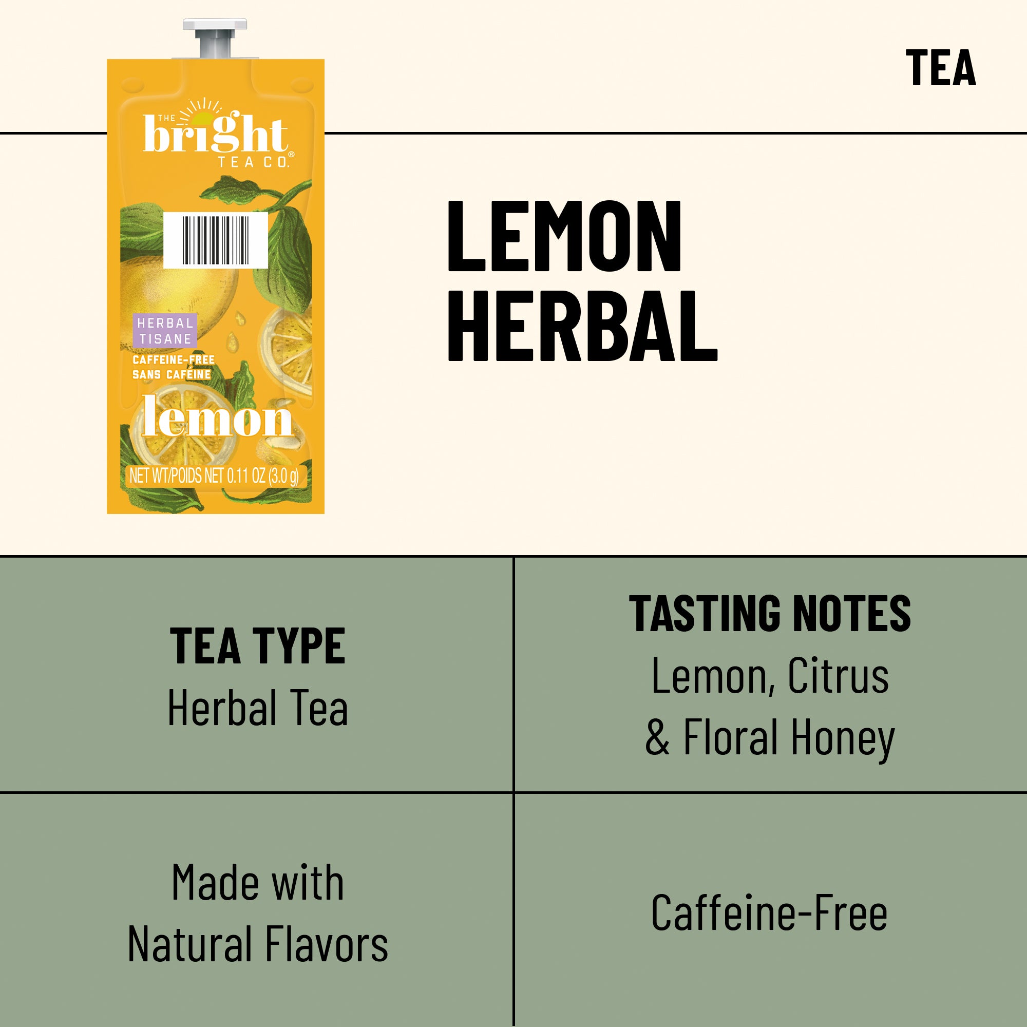 Bright Tea Co.Â® Lemon Herbal Tea Fresh Packs for Flavia Brewer